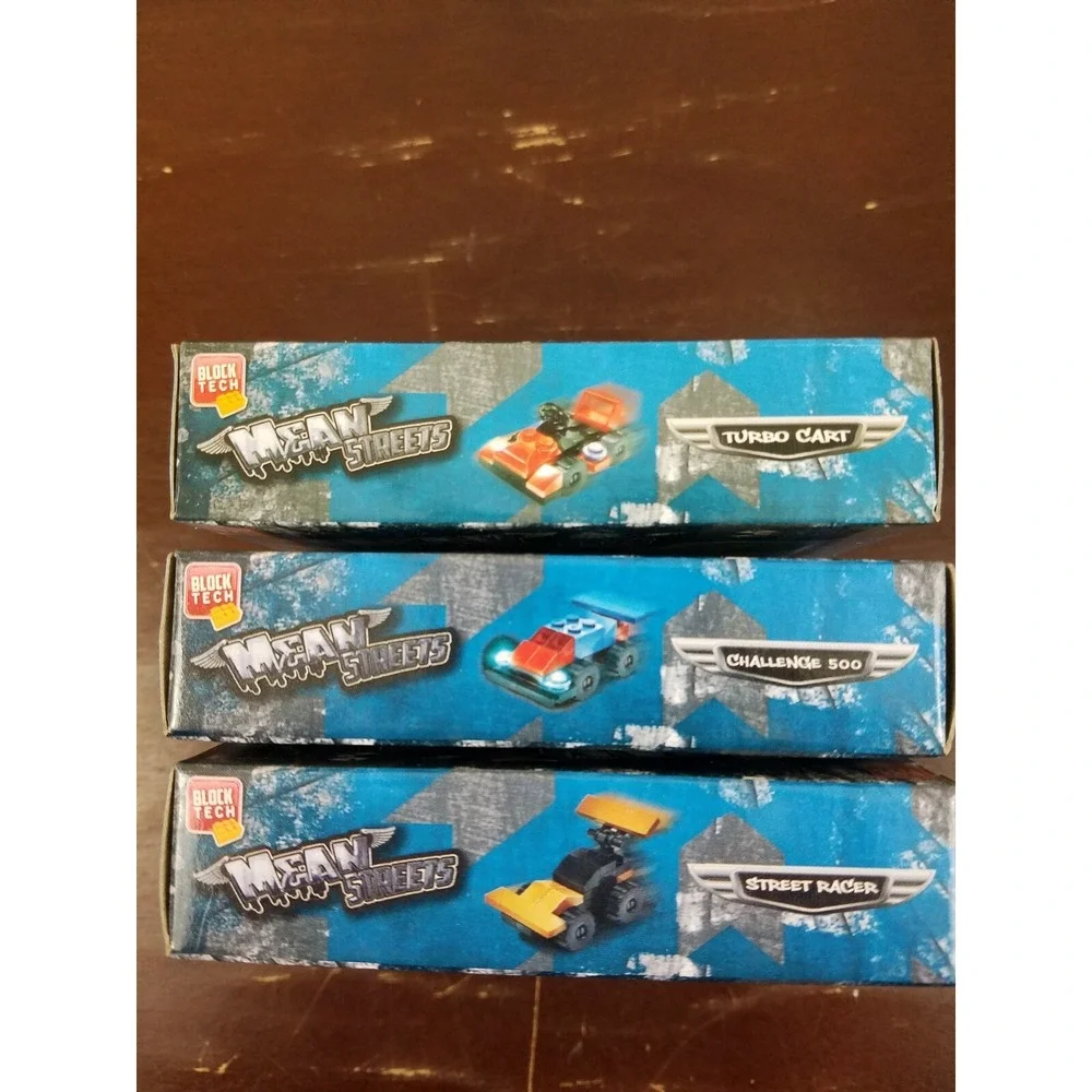Set of 3 Mean Streets Block Tech building set Cars Red, Blue & Yellow Ages 6-12